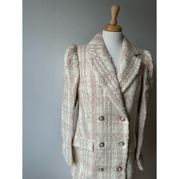 LoveShackFancy Winter White Asryn Tweed Double Breasted Long Coat Size Small - Picture 8 of 13
